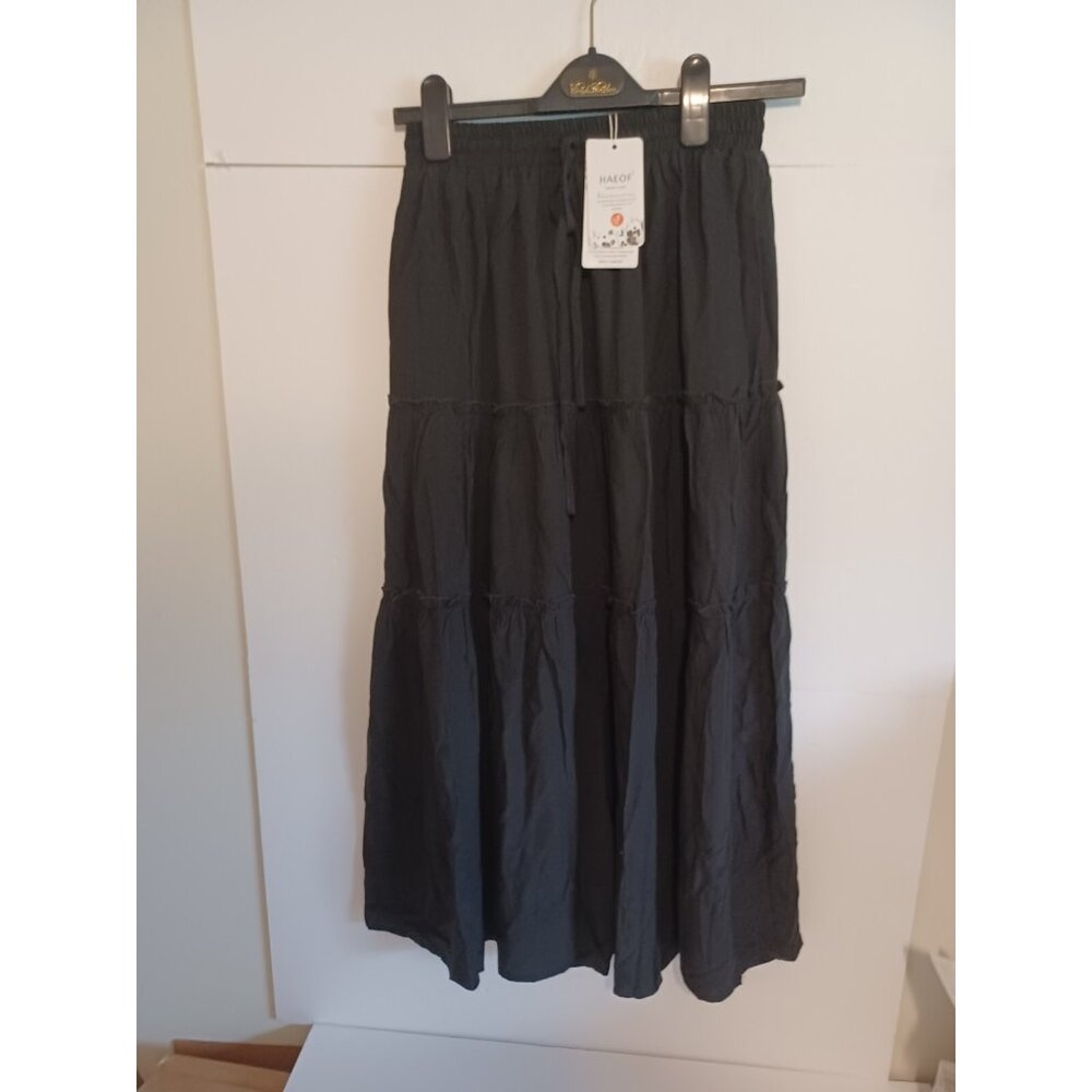 HAEOF Women's Boho Elastic High Waist Ruffle  Beach Maxi Skirt Small